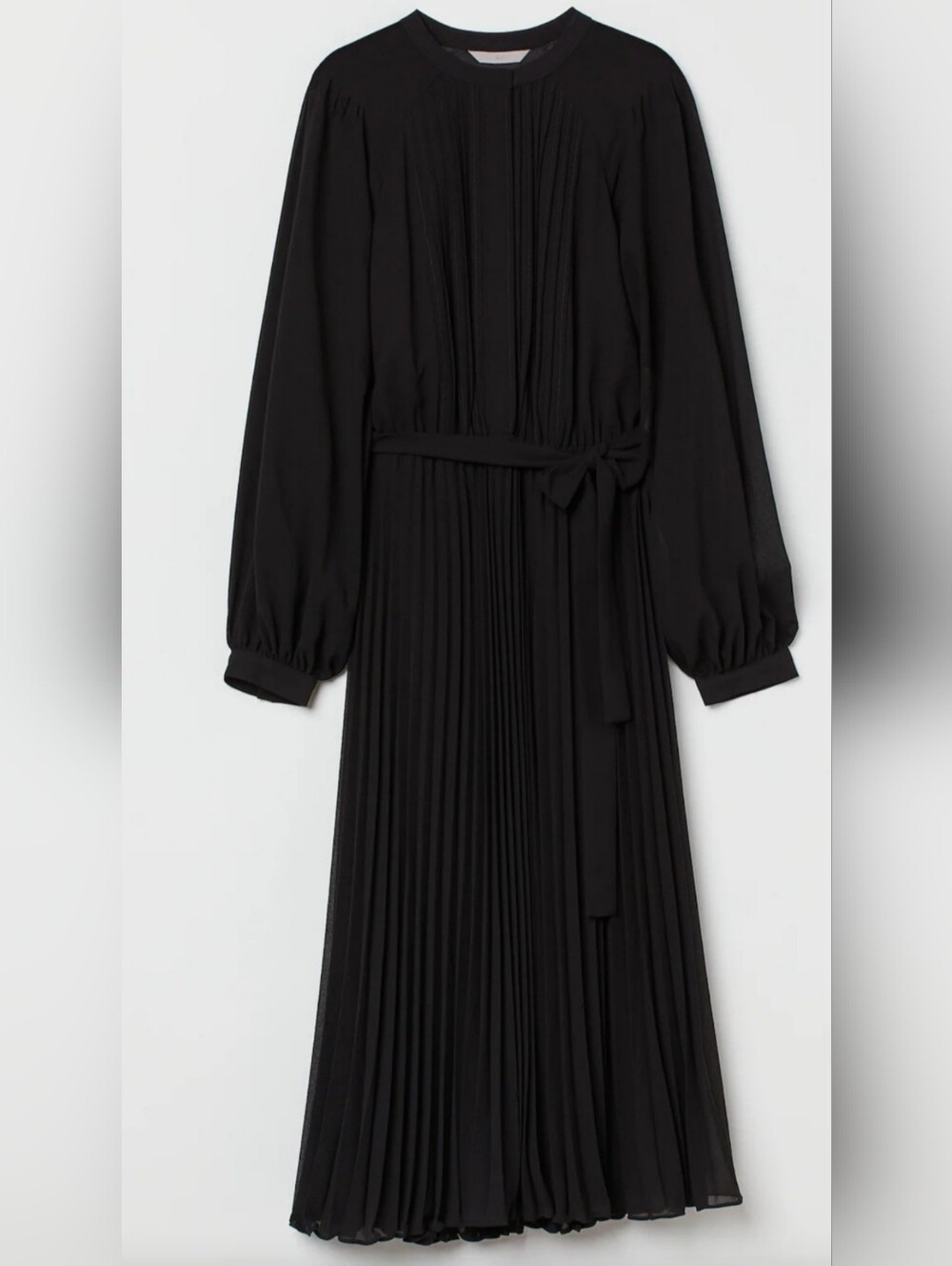 H&M LONG SLEEVE PLEATED BLACK DRESS SIZE L